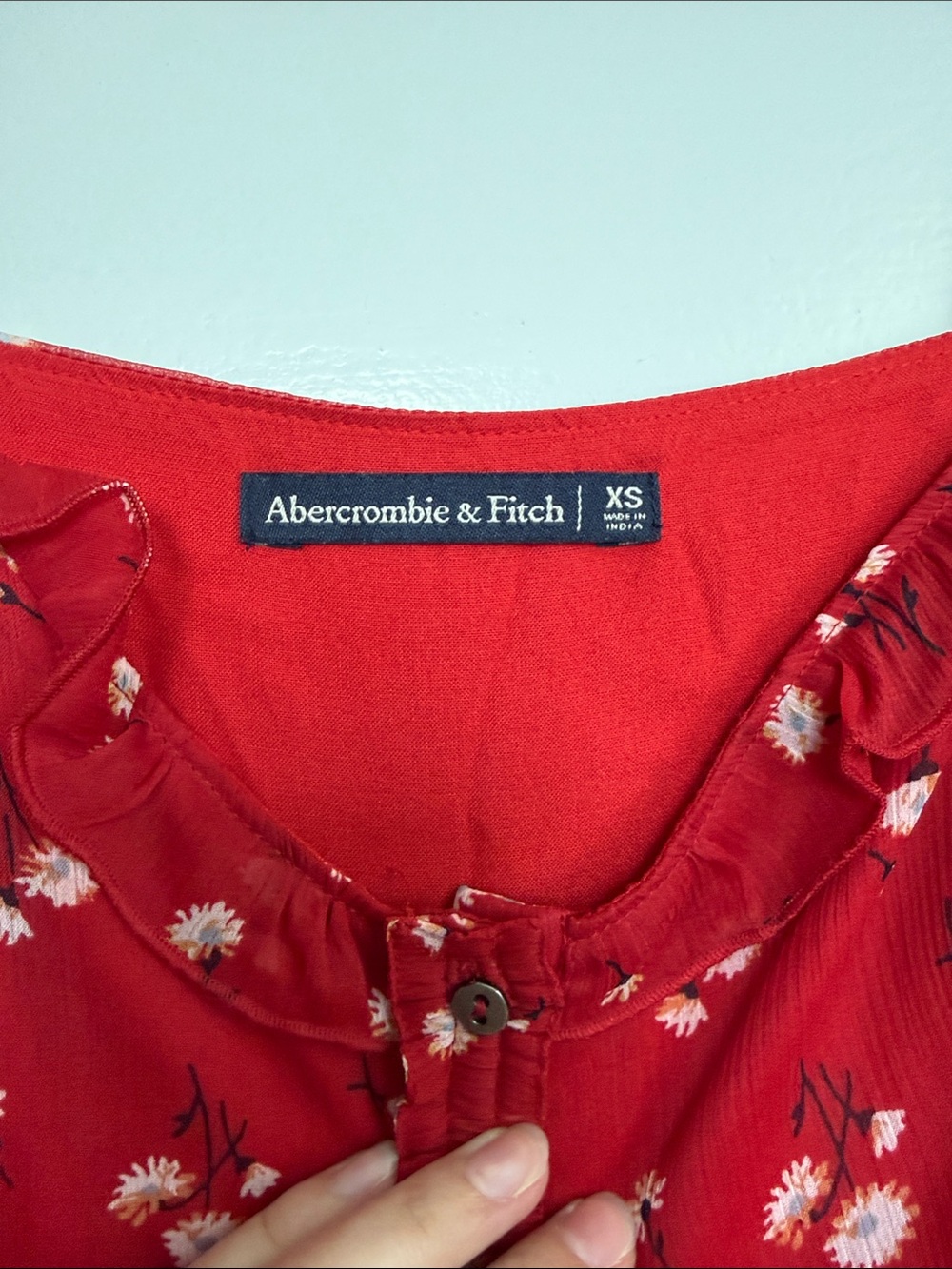 Abercrombie & Fitch Red Floral Ruffle-Neck Cottagecore Boho Dress Sz XS - Picture 2 of 11